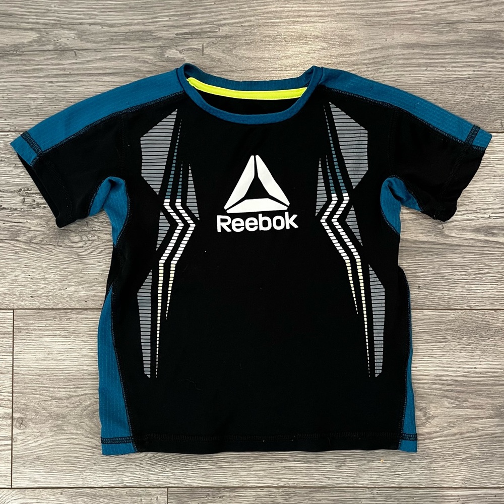 Toddler Boy Reebok Logo Short Sleeve Athletic Shirt Black Teal Blue White 4T